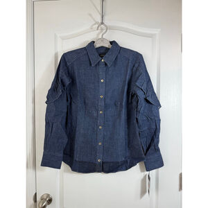 Women's Jones New York Blue Denim Ruffle Button Down Shirt S